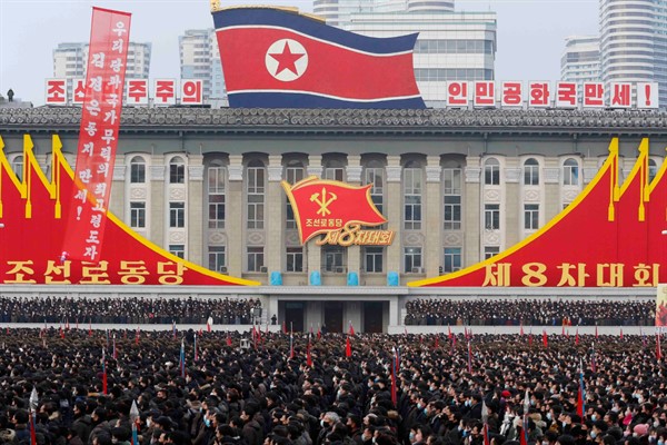 A rally to celebrate the election of Kim Jong Un as general secretary of the Workers’ Party, in Pyongyang, North Korea, Jan. 15, 2021 (AP photo by Jon Chol Jin).