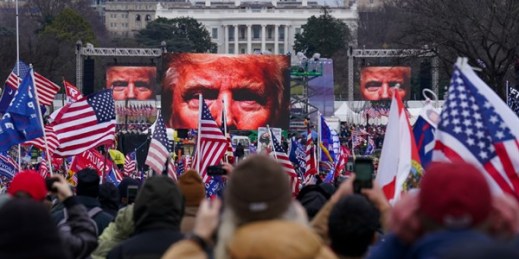 Trump supporters at a rally near the White House, prior to the storming of the Capitol, in Washington, Jan. 6, 2021 (AP photo by John Minchillo).