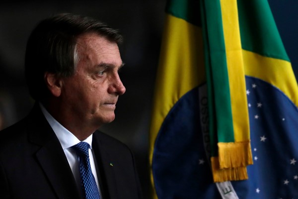 Brazilian President Jair Bolsonaro in Brasilia, Brazil, Jan. 19, 2021 (AP photo by Eraldo Peres).