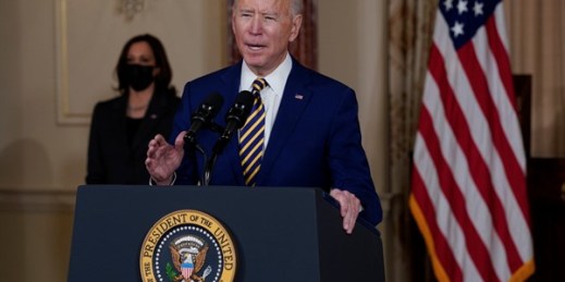 President Joe Biden delivers a speech on foreign policy at the State Department, in Washington, Feb. 4, 2021 (AP photo by Evan Vucci).