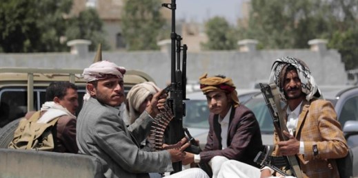 Tribesmen loyal to Houthi rebels in Sanaa, Yemen, Aug. 22, 2020 (AP photo by Hani Mohammed).