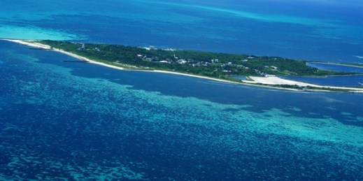 An aerial view of the outlying Atoll National Park of the Dongsha Islands, southwest of Taiwan, Sept. 15, 2010 (AP photo by Peter Enav).