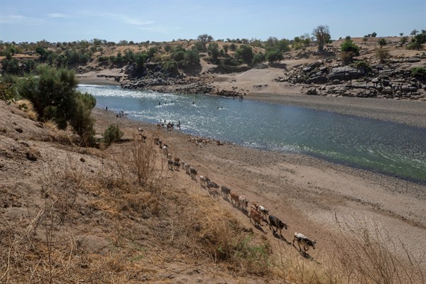 The banks of the Tekeze River, at the Sudan-Ethiopia border, Dec. 15, 2020 (AP photo by Nariman El-Mofty).