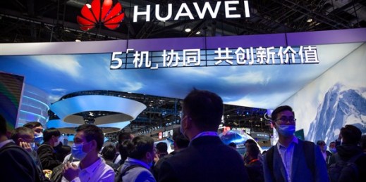 Huawei’s booth at the PT Expo in Beijing, China, Oct. 20, 2020 (AP photo by Mark Schiefelbein).