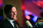 Dutch caretaker Prime Minister Mark Rutte speaks with the media on the day of the Netherlands’ general election, The Hague, Netherlands, March 17, 2021 (pool photo by Eva Plevier via AP Images).