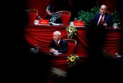 Vietnamese Communist Party General Secretary Nguyen Phu Trong, center, at the closing ceremony of the 13th party congress in Hanoi, Feb. 1, 2021 (AP photo by Minh Hoang).