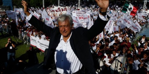 Andres Manuel Lopez Obrador during a presidential campaign rally in Texcoco, Mexico, June 17, 2018 (AP photo by Marco Ugarte).