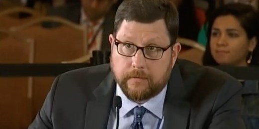 Matt Duss testifies before the 2016 Democratic Platform Drafting Committee, June 9, 2016 (Screenshot of C-SPAN video).