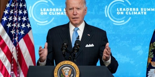 President Joe Biden speaks to the virtual Leaders Summit on Climate, from the East Room of the White House, in Washington, April 23, 2021 (AP photo by Evan Vucci).