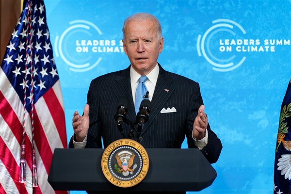 President Joe Biden speaks to the virtual Leaders Summit on Climate, from the East Room of the White House, in Washington, April 23, 2021 (AP photo by Evan Vucci).