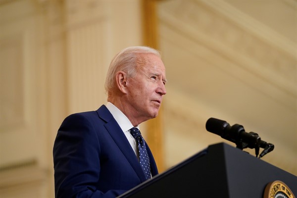 President Joe Biden speaks in the East Room of the White House, in Washington, April 15, 2021 (AP photo by Andrew Harnik).