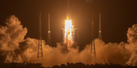 A Long March-5 rocket lifts off in China.