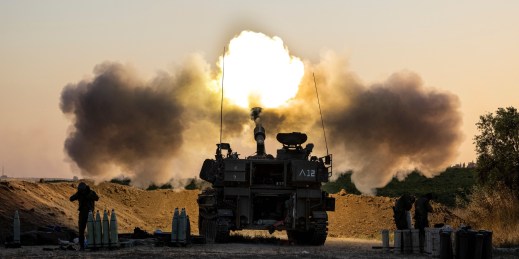 An Israeli artillery unit fires shells
