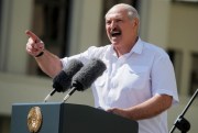 Belarusian President Alexander Lukashenko addresses his supporters in Minsk, Belarus, Aug. 16, 2020 (AP photo by Dmitri Lovetsky).
