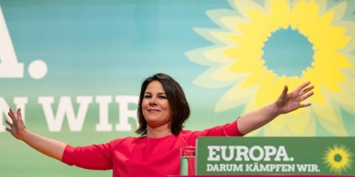 Annalena Baerbock of Germany’s Green party at a party convention in Leipzig, Germany, Nov. 9, 2018 (AP photo by Jens Meyer).
