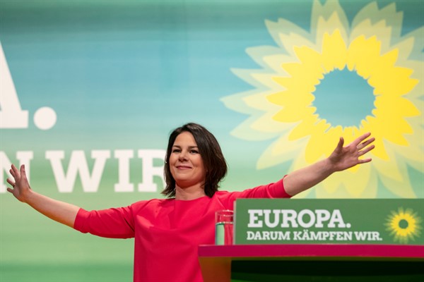 Annalena Baerbock of Germany’s Green party at a party convention in Leipzig, Germany, Nov. 9, 2018 (AP photo by Jens Meyer).