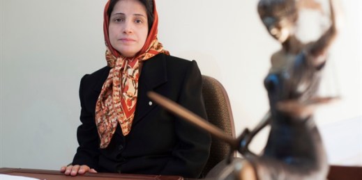 Iranian human rights lawyer Nasrin Sotoudeh in her office in Tehran, Iran, Nov. 1, 2008 (AP photo by Arash Ashourinia).