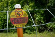 A sign marking the location of the Colonial Pipeline in Charlotte, North Carolina, May 11, 2021 (AP photo by Chris Carlson).