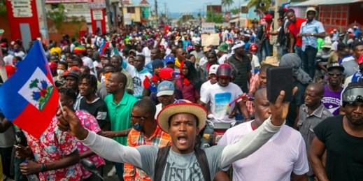 A protest rally to demand the resignation of President Jovenel Moise, in Port-au-Prince, Haiti, Feb. 28, 2021 (AP photo by Dieu Nalio Chery).