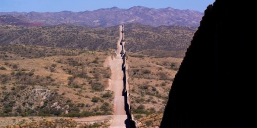 A new border wall stretches along the landscape near Sasabe, Arizona, May 19, 2021 (AP photo by Ross D. Franklin).