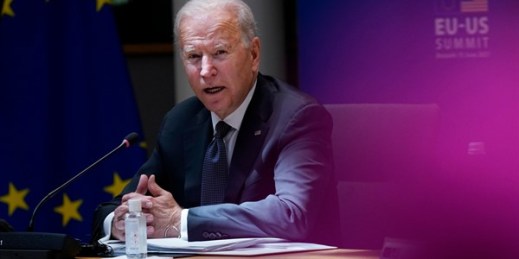 President Joe Biden speaks at the United States-European Union Summit at the European Council in Brussels, June 15, 2021 (AP photo by Patrick Semansky).