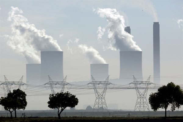 Smoke billows from the chimneys at Lethabo Power Station, a coal fired power station, in Vereeniging, South Africa, Dec. 5, 2018 (AP photo by Themba Hadebe).