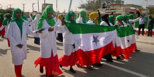 Women march in a procession to celebrate the 25th anniversary of proclaimed independence in Hargeisa, Somaliland, May 18, 2016 (AP photo by Barkhad Dahir).