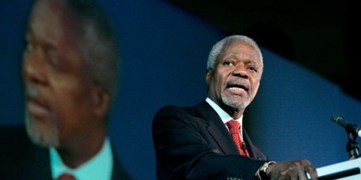 U.N. Secretary-General Kofi Annan delivers a speech at Methodist Central Hall in London, Tuesday Jan. 31, 2006 (AP photo by Matt Dunham).
