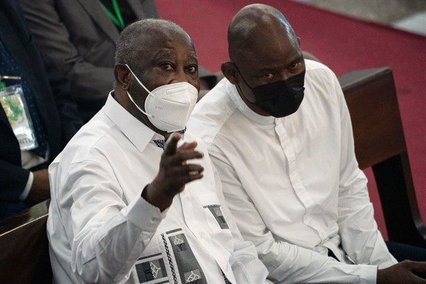 Former Ivorian President Laurent Gbagbo attends a mass at Saint Paul’s Cathedral in Abidjan, Cote d’Ivoire, June 20, 2021 (AP photo by Leo Correa).