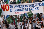 Supporters of the Pakistani religious party Jamaat-e-Islami at a rally against the U.S. drone strikes in Pakistani tribal areas, in Peshawar, Pakistan, April 23, 2011 (AP photo by Mohammad Sajjad).