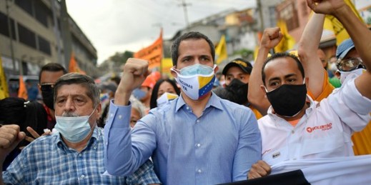 Venezuelan opposition leader Juan Guaido attends a rally in Caracas, Venezuela, May 28, 2021 (AP photo by Matias Delacroix).