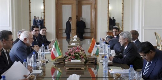 Indian Foreign Minister Subrahmanyam Jaishankar speaks with then-Iranian Foreign Minister Mohammad Javad Zarif in Tehran, Iran, Dec. 22, 2019 (AP photo by Ebrahim Noroozi).