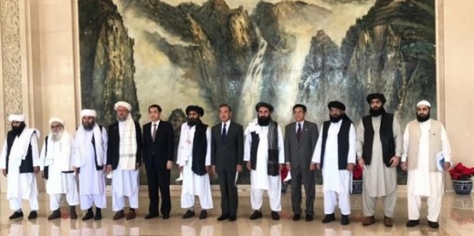 Chinese Foreign Minister Wang Yi with a delegation of the Taliban leadership in Tianjin, China, July 28, 2021 (photo by the Chinese Ministry of Foreign Affairs).