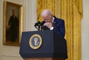 President Joe Biden pauses as he listens to a question about the bombings at the Kabul airport that killed at least 13 U.S. service members, Washington, Aug. 26, 2021 (AP photo by Evan Vucci).