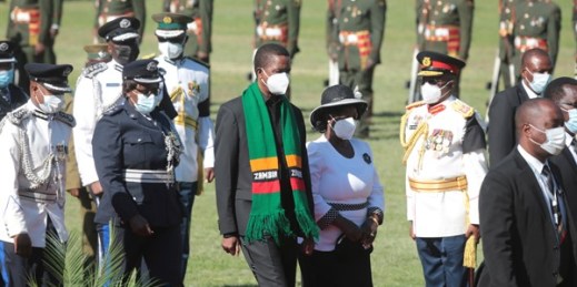 President Edgar Lungu arrives at the state funeral of Kenneth Kaunda, in Lusaka, Zambia, July 2, 2021 (AP phoot by Tsvangirayi Mukwazhi).