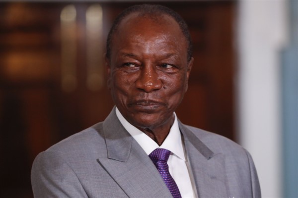 Guinean President Alpha Conde at the State Department in Washington, Sept. 13, 2019 (AP photo by Pablo Martinez Monsivais).