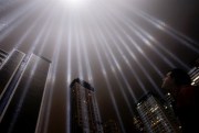 A test of the Tribute in Light rises above lower Manhattan, Sept. 7, 2011, in New York (AP photo by Seth Wenig).