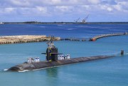 The Los Angeles-class fast attack submarine USS Oklahoma City returns to the U.S. Naval Base in Guam, Aug. 19, 2021 (U.S. Navy photo by Naomi Johnson via AP).