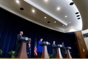 Australian Minister of Defense Peter Dutton, Australian Foreign Minister Marise Payne, U.S. Secretary of State Antony Blinken and U.S. Defense Secretary Lloyd Austin attend a news conference at the State Department in Washington, Sept. 16, 2021 (AP photo