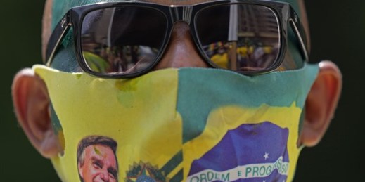 A supporter of Brazilian President Jair Bolsonaro at a rally marking Independence Day in Sao Paulo, Brazil, Sept. 7, 2021 (AP photo by Andre Penner).