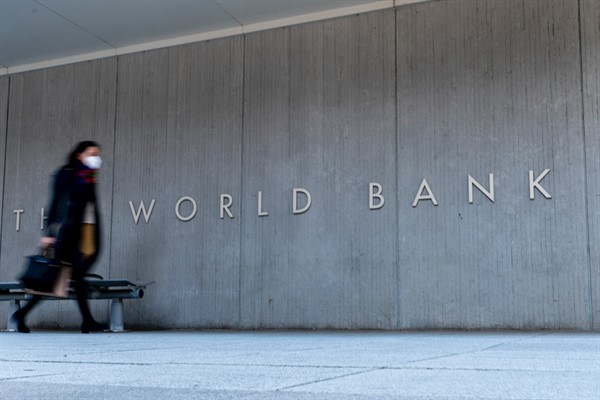 The World Bank building, Washington, April 5, 2021 (AP photo by Andrew Harnik).
