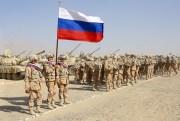 Russian troops line up before the start of joint military drills with Tajik and Uzbek forces at the Harb-Maidon firing range, in Tajikistan near the Afghan border, Aug. 10, 2021 (AP photo by Didor Sadulloev).