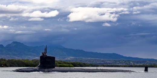 The Virginia-class fast-attack submarine USS Missouri departs Joint Base Pearl Harbor-Hickam, Sept. 1, 2021 (U.S. Navy photo by Spc. Amanda R. Gray via AP).