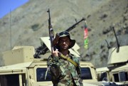 A militiaman loyal to Ahmad Massoud, son of the late Ahmad Shah Massoud, stands guard in Panjshir province, Afghanistan, Aug. 26, 2021 (AP photo by Jalaluddin Sekandar).