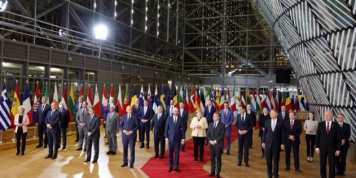 EU leaders pose for a group photo at an EU summit in Brussels, Oct. 21, 2021 (AP photo by Olivier Matthys).