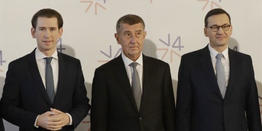 Former Austrian Chancellor Sebastian Kurz, Czech Prime Minister Andrej Babis and Polish Prime Minister Mateusz Morawiecki, from left to right, in Prague, Czech Republic, Jan. 16, 2020 (AP photo by Petr David Josek).