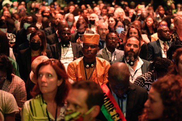 Participants attend the New Africa-France Summit 2021, Montpellier, France, Oct. 8, 2021 (AP photo by Daniel Cole).