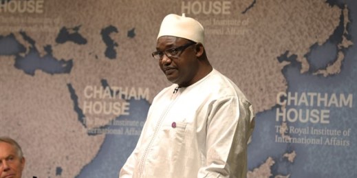 Gambian President Adama Barrow delivers an address at Chatham House in London, April 18, 2018 (photo courtesy of Chatham House).