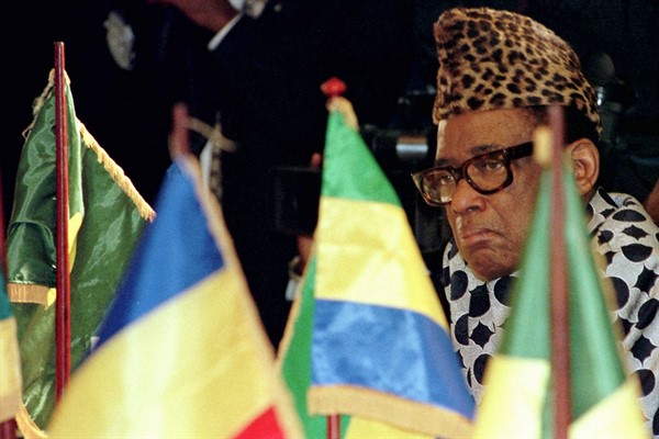 Then-Zairian President Mobutu Sese Seko at a press conference a week before relinquishing power, Libreville, Gabon, May 8, 1997 (AP Photo by Enric Marti).