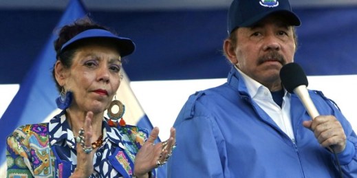 Nicaraguan President Daniel Ortega and his wife, Vice President Rosario Murillo, lead a rally in Managua, Nicaragua, Sept. 5, 2018 (AP file photo by Alfredo Zuniga).